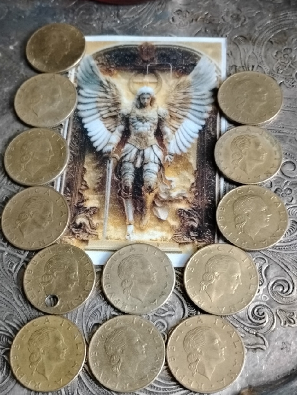 Angel Archangel Art Card&Italy 200 Lire Coinage Lot